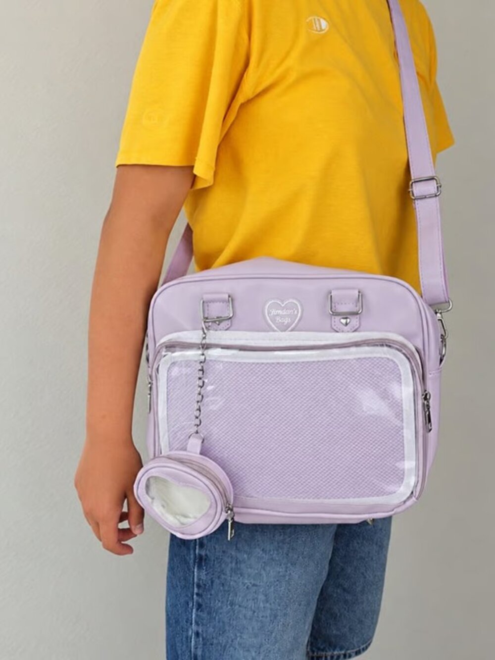 Lavender Ita Bag Crossbody, Kawaii Anime Shoulder Bag, Cute Y2K Pin Display Ita